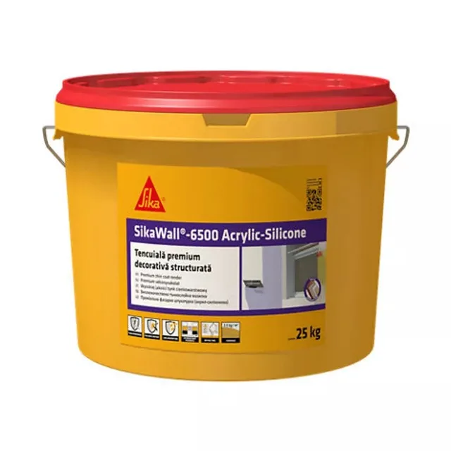 Декоративна фасадна тонкошарова штукатурка SikaWall-6500 Acrylic Silicone, біла, 25 кг